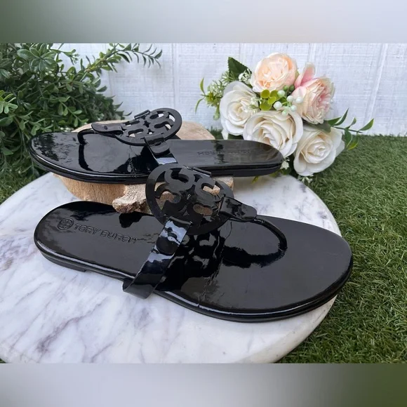 Tory Burch Miller Black soft sandal patent leather Size 8 gently used - Picture 12 of 16